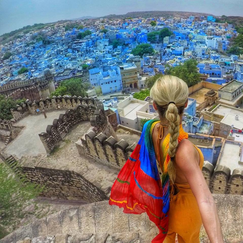 View of Jodhpur, "The Blue City" from the base of Mehrangarh Fort in Jodhpur