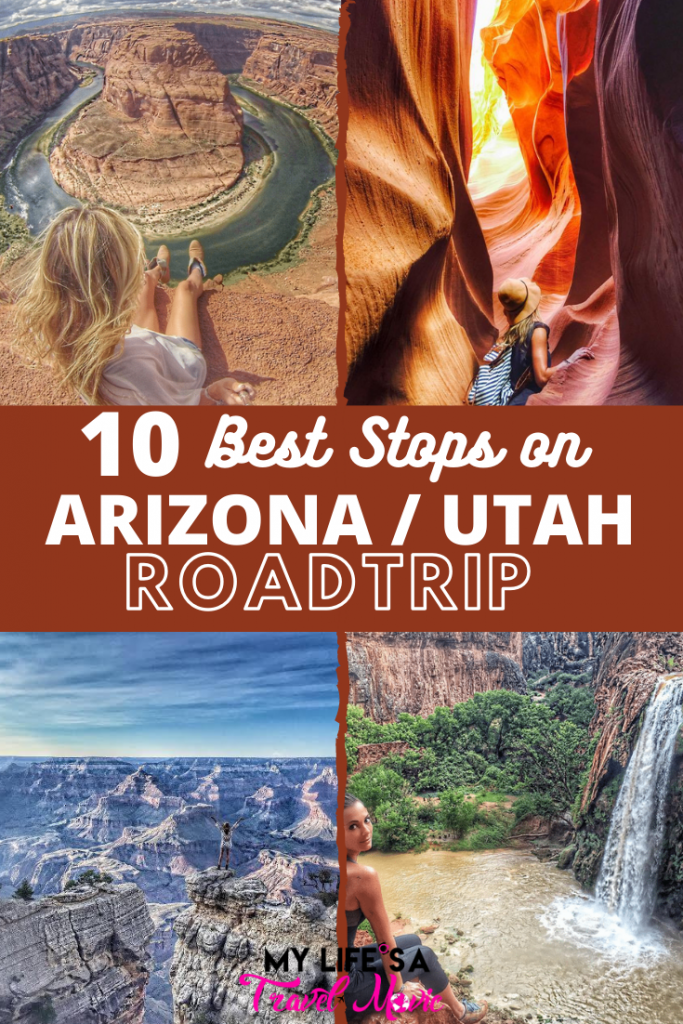 Bucketlist trip: the 10 Best Stops on an Arizona / Utah roadtrip! Includes how to actually get to each destination, pro tips on planning it, when to go, secret spots, and best photo locations! If you're looking to travel in 2020, definitely add this Arizona and Utah roadtrip to your list! Includes Grand Canyon, Antelope Canyon, Bryce Canyon, Zion, and info on how to reserve Havasu Falls! Save for later! The best info you will ever find on this roadtrip!