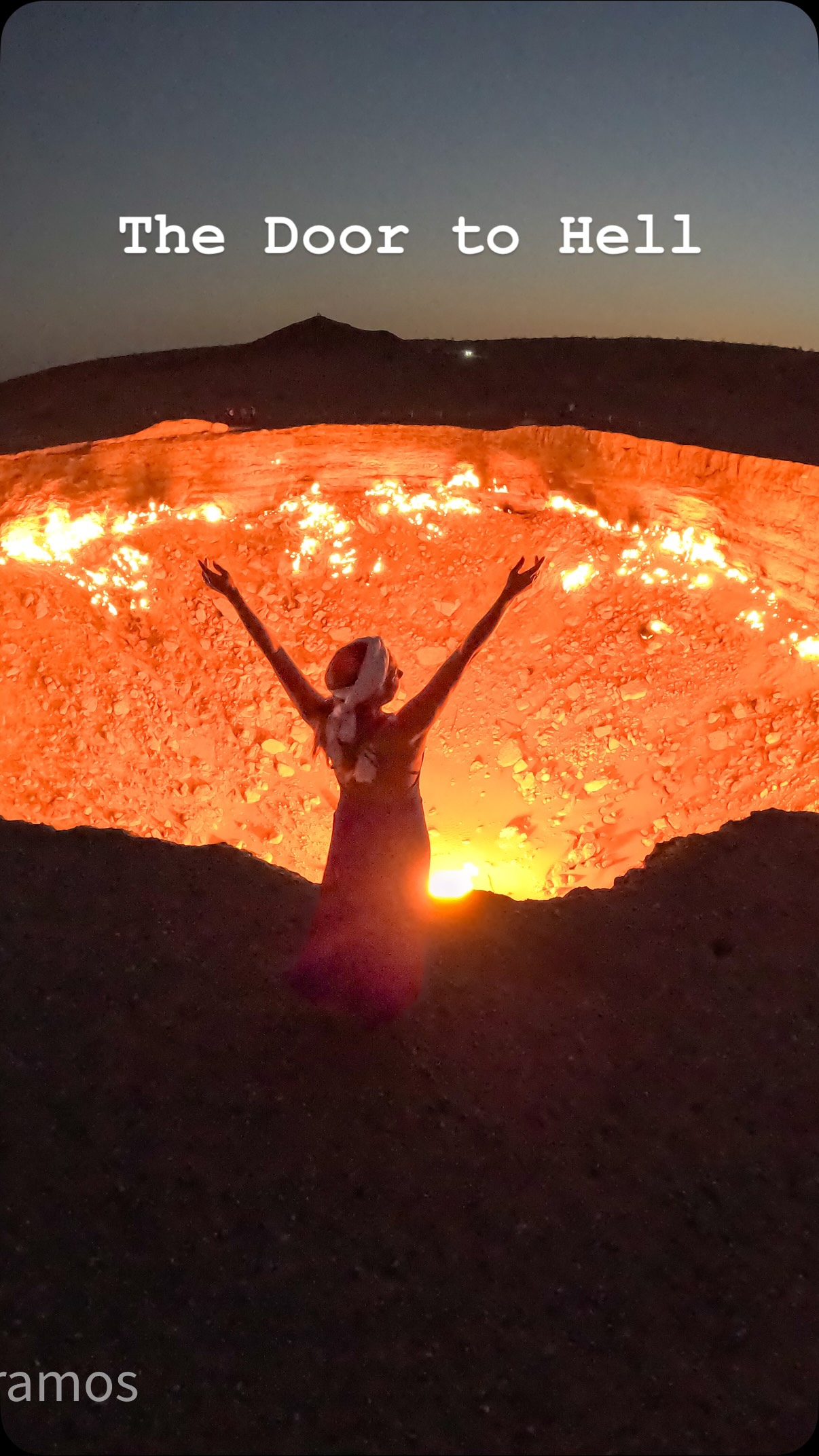 Imagine traveling solo to one of the strictest countries to enter and travel in, to go see this in the middle of the night. 🤪

The alleged “Door to HeII” in Turkmenistan is actually a gas crater that was randomly discovered when drilling for natural resources over 50 years ago, when the entire area caved in!

Afterwards there was a massive leak of methane gas into the air, so the gov thought the solution would be to light it on fire to burn it off! 

Well, that’s not the way the earth works, and the gas has continued to come out, therefore the fire continues to burn!

However it’s now burning at 40% as much as when it started, and the gov is thinking to shut it down to turn it into a profitable export (as if the tourism isn’t a good enough income), so go see it while you can!

The journey to get to it is pretty intense… I posted the BTS on my TikTok and will share it onto Stories, and I’ve also now written several blog posts about this biz are yet beautiful country which are linked on my bio!

The posts include info on how to find a legitimate tour here, since you can only go to Turkmenistan with a tour! Our group trip just sold out (thank you!!) but we will be offering it again in 2027, with pre-sign up’s coming out soon!

Have you heard of the Door to Hell? 

Or another random question - On a scale of 1-10 how likely do you think this post is to get blocked by the algorithm? Considering I didn’t censor any words that usually get me blocked, and am posting about a country that bans this platform…let’s find out!! Drop me a comment please!

#doortohell #darvazacrater #turkmenistan #mylifesatravelmovie #solotravel #solofemaletraveler #solofemaletravel #ashgabat #bucketlist #tlpicks #pubity