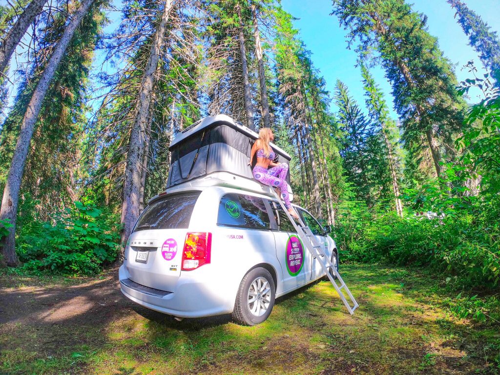 girl camping in canada