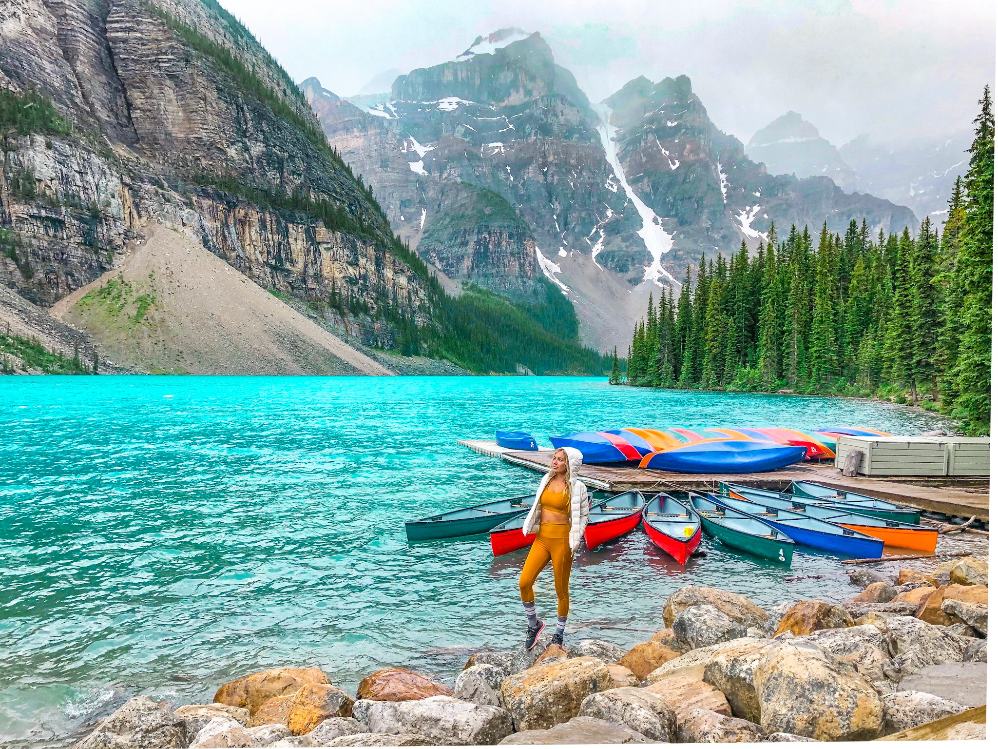 kayaks on moraine lake banff national park