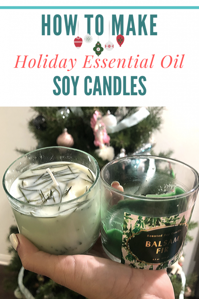 Easy, fun DIY tutorial for how to make holiday essential oils candles! Great for making unique holiday gifts, or as an activity to do with friends and family! Also includes a tutorial for cutting wine bottles to use for your holiday essential oils candles holder, plus a list of all the supplies you need to make your candles! 