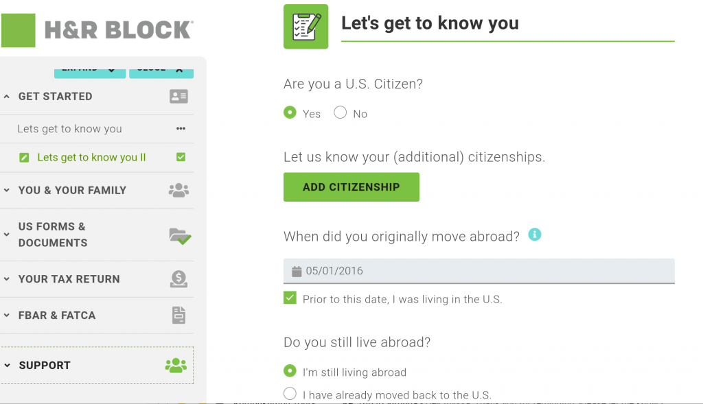 H&R block DIY taxes for expats