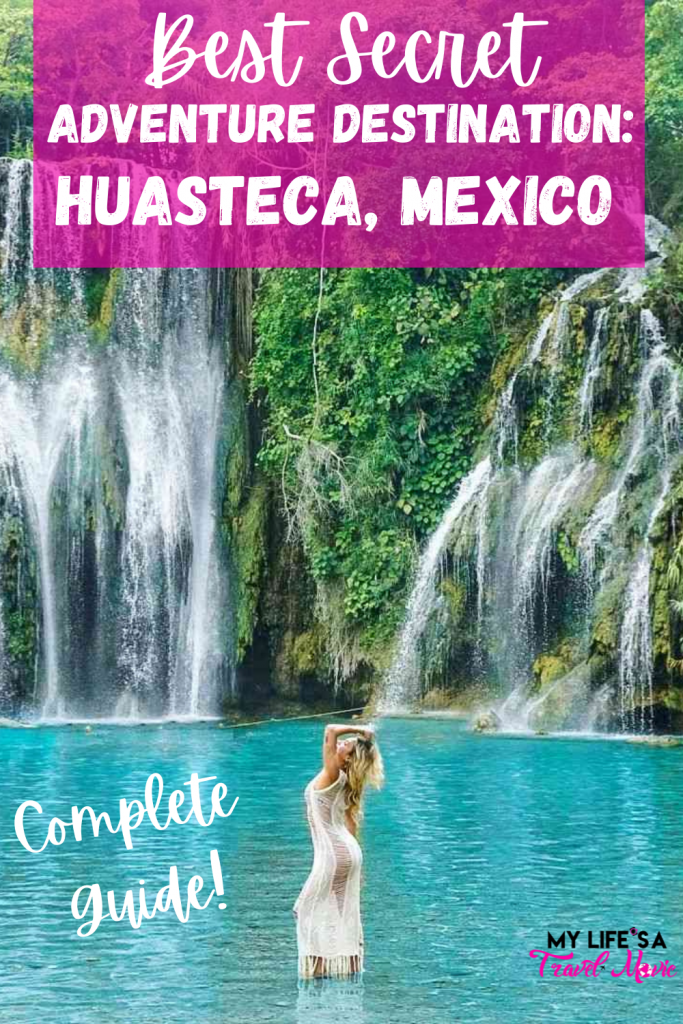 Huasteca, Mexico is a hidden gem of an adventure destination that you absolutely must plan a trip to! It's a lot easier to plan a trip to Huasteca, especially with my ultimate travel guide! It explains how to get there, how to rent a car, where to stay, how to book the best tours, and important information about safety, language, and wild life! Save it for later if you plan on visiting Mexico and want something different than the typical tourist towns! #mexico #travel2021 #summertravel #waterfalls #huasteca