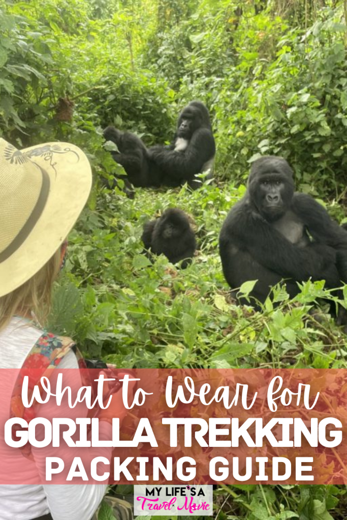 Your ultimate guide for what to wear for gorilla trekking! This complete packing list has every necessary item for mountain gorilla trekking in D.R.Congo, Uganda, and Rwanda! From Trekking pants, books, and hiking sticks, to my most highly recommended camera gear for capturing photos and videos of the beautiful mountain gorillas! If mountain gorilla trekking is on your bucketlist, check out my other guides and posts as well!     #mountaingorillas #gorillatrekking #bucketlist #bucketlistideas #packingguide #solotravel #drcongo #uganda #rwanda