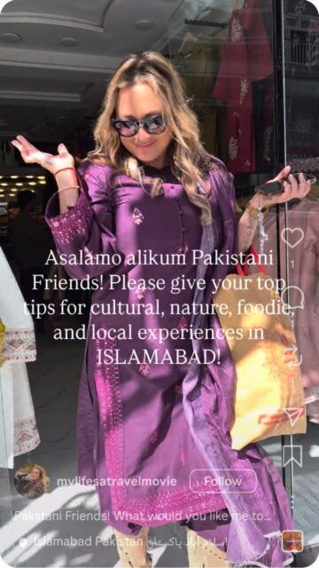 Pakstani Friends! What would you like me to show everyone in Islamabad?? I have the typical tourist sites lined up, but I'd love to show any local favorite spots, unique foodie places, anything culture and nature related, and anything else you all like to do for fun there!

Comment your tips below! Shukrya!

(PS i know the western boots look funny with the outfit, I swear I changed shoes in the car 😂)