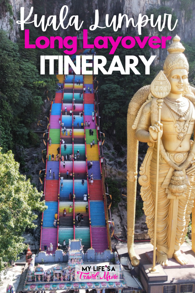 If you have a long layover in Kuala Lumpur, I would highly suggest extending it and spending at least two days in this awesome city! There's some really cool rooftop bars, including one at the top of a helipad! Plus the famous rainbow steps of Batu Caves is only an hour from Kuala Lumpur! Check the post for full itinerary and travel guide!