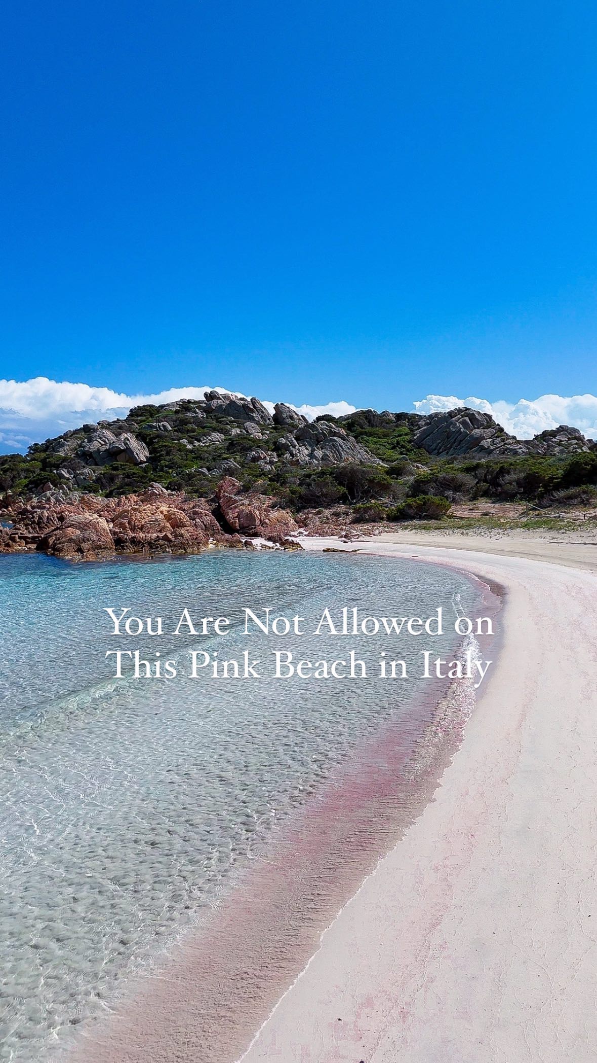 No one is allowed on this pink sand beach in Italy, and I’m not even mad about it. Are you?

As you can probably guess, banning people is a way to preserve this rare beach, whose pink sand comes from coral, which, if you’ve seen coral lately, you know that color is becoming more and more rare. 😭

I was told people were taking sand as souvenirs as well, and I know most people don’t know that it’s bad to do that, sooooo now you know! Don’t take sand or rocks or shells off the beach please!

Anyway, there’s still a pretty pathway here that gives you some nice views of the beach but it’s usually only reachable in low season. 

Either way, thanks to Dronita 4.0 we can see this beautiful beach up close!

📍Spiaggia Rosa, La Maddalena Islands, Sardinia Italy

For info on getting here and Sardinia in general, check my blog post out on my bio! You can also tap my photos for corresponding blog posts!

This trip was part of my recent group trip for past guests! For more info check my group trip account!

#spiaggiarosa #ilovesardinia #sardegna #sardegnamylove #lamaddalena #lamaddalenaisland #palausardegna #italy #mylifesatravelmovie #mylifesatraveltribe