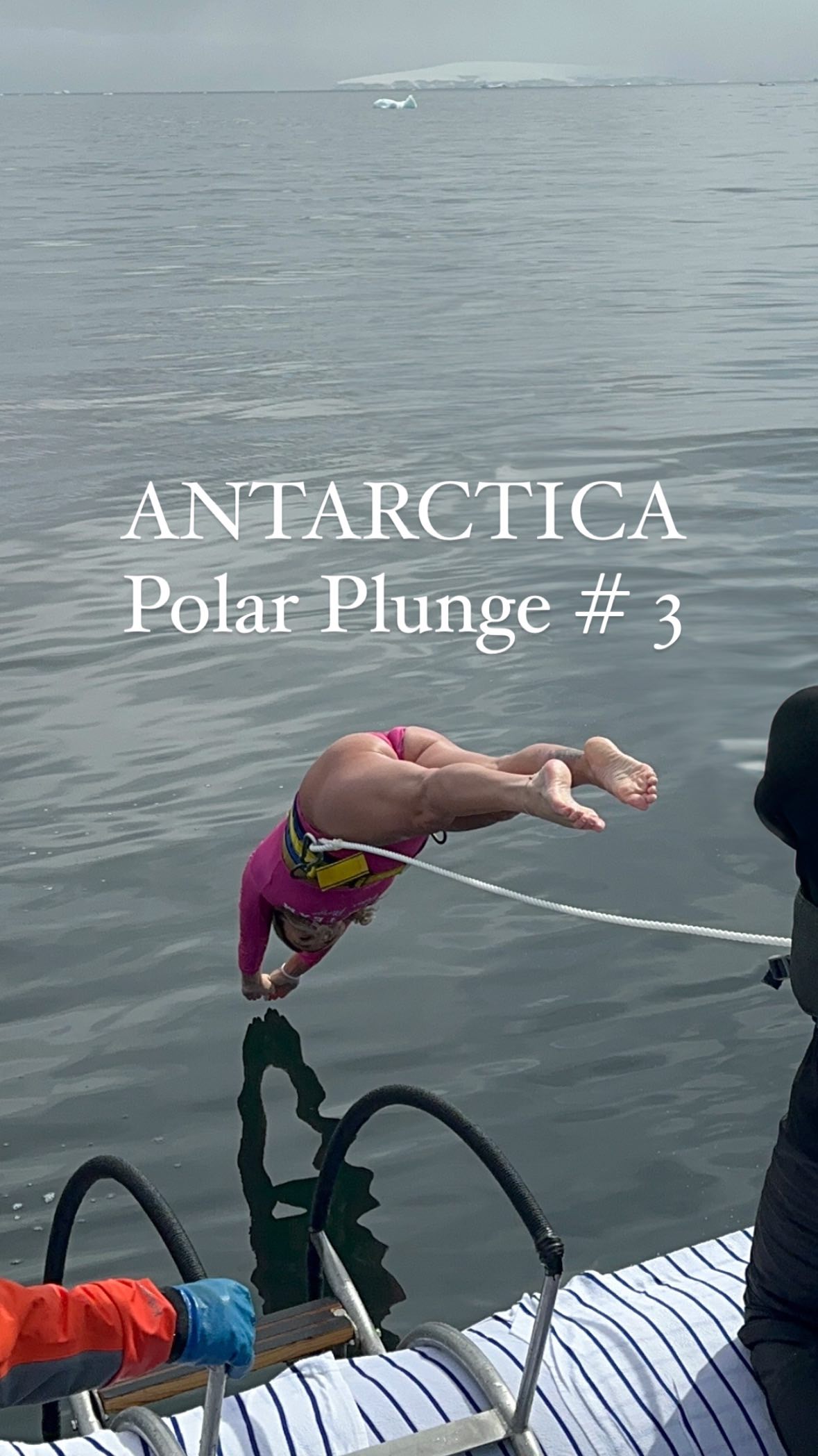 Polar Plunge in Antarctica - 3rd times a charm!! I didn’t even get pneumonia afterwards this time!! 🥶

I believe the water temperature was around 2 degrees Celsius, making me once again seriously question people who do ice baths for fun in non-polar regions 😂 ….and of course, question myself about why I get doing this!

Jk, I have a reason! It’s a massive adrenaline rush, especially when you see humpback whales and penguins in the distance, and once you get out you feel like an invincible super human! 

I always tell my Travel Tribers not to do what I do because you can get severely sick, and therefore I cannot recommend attempting to stay in the water as long as possible then continue to run around the ship in your wet swimsuit…

…but half of us still did it anyway (why I make people sign waivers to travel with me, haha), and I actually wasn’t the only one to dive! Several of my group did too! So proud! 😪 We also had the highest turn out of all the groups, per usual 💪

This time we jumped from a zodiac instead of the platform, which was interesting…I couldn’t get a running start but I think I still got some good distance, right? New this time though was that back stroke back — I was hoping the photog got a pic of my self-designed swimsuit!

In case the video is too fast; I made a swimsuit that says “Antarctica Swim Team” and on the back “This is my global warming suit”, which is what my first polar plunge swimsuit said, and a silent promotion of global warming awareness. 

Big shout out to the crew for amping us up for this, and my Travel Tribe for getting all the angles on camera!! Shouts in comments!

Would you polar plunge in #Antarctica ????

#polarplunge #antarctica #mylifesatravelmovie #mylifesatraveltribe