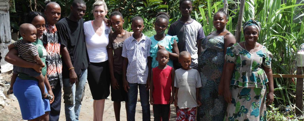 Anna-Mieke founder of MiaDonna diamonds with the people of the village in Liberia her foundation supports