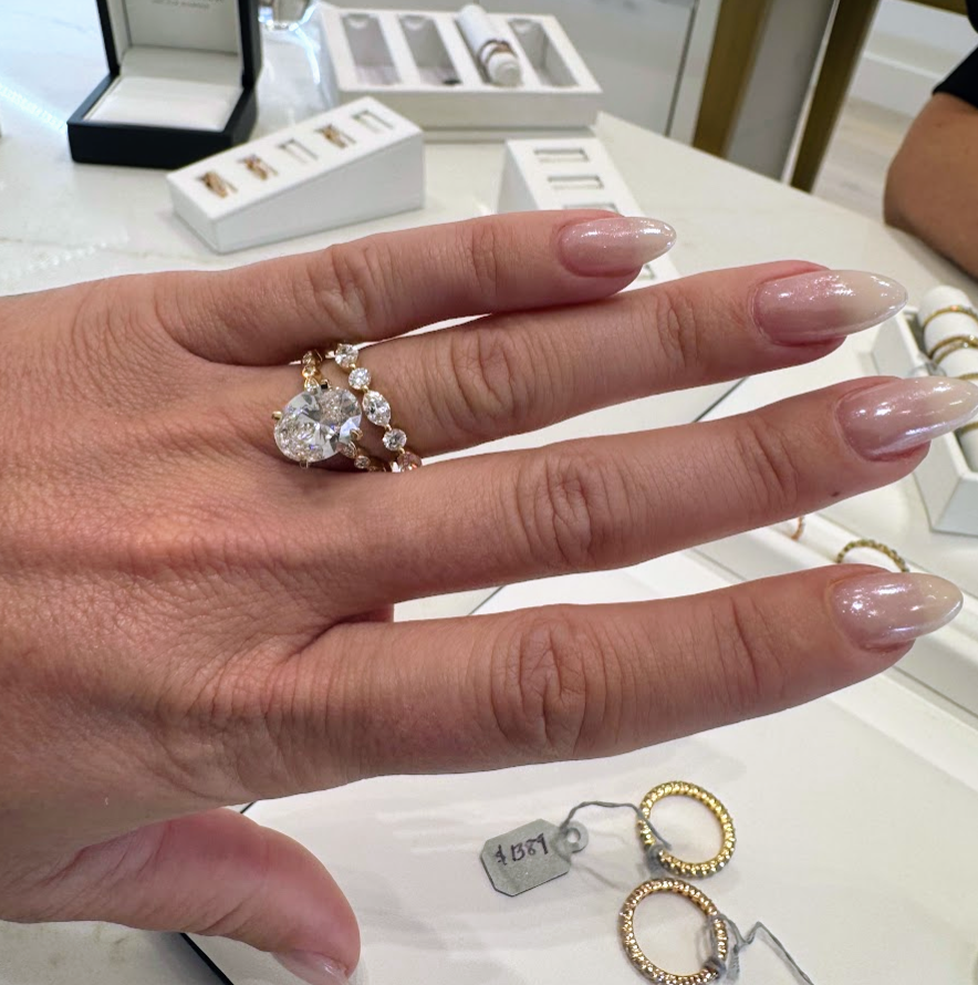 lab grown diamond engagement ring and wedding ring