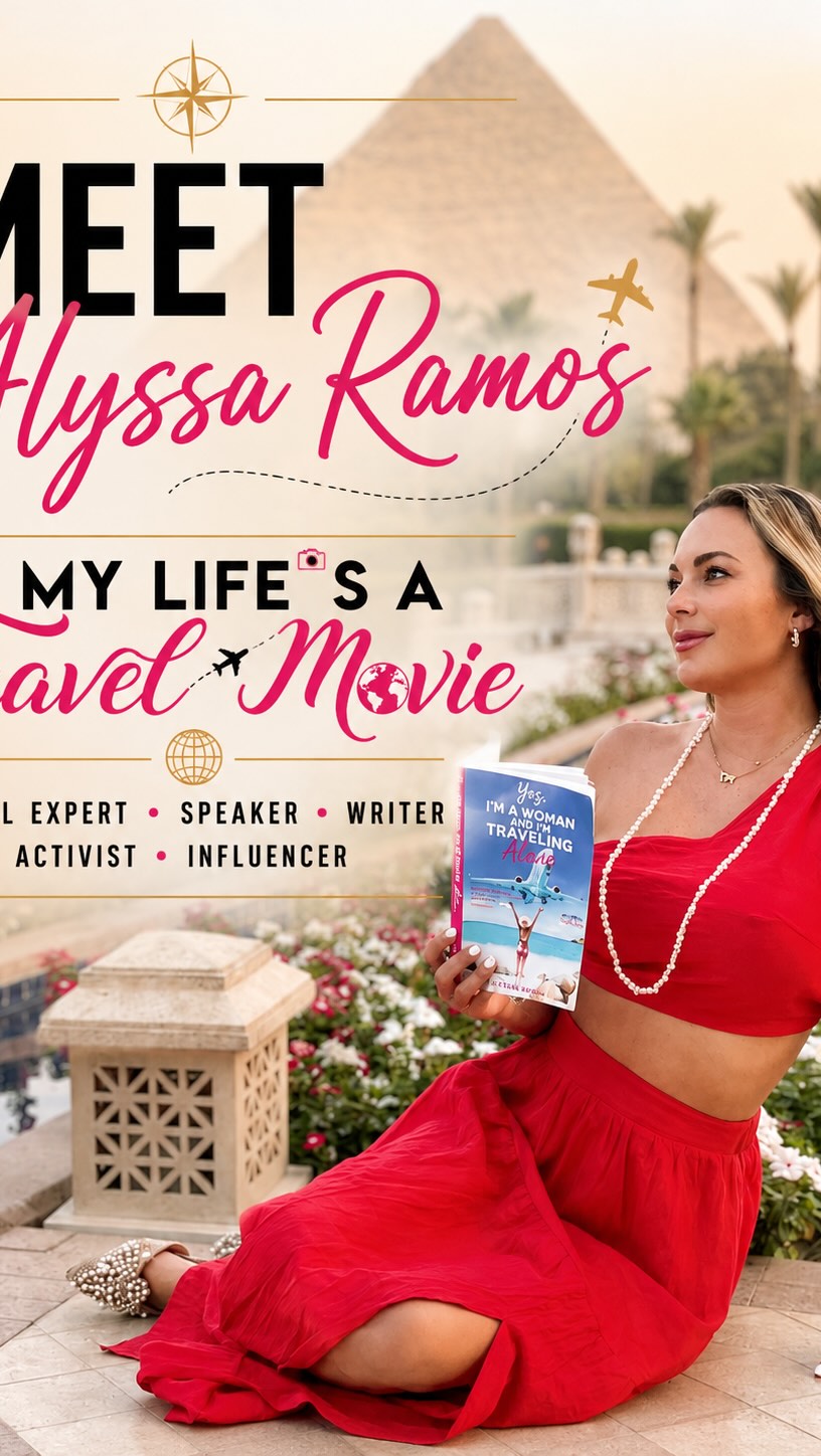 Before the term “influencer” or “content creator” existed, I was one of the original travel bloggers, unknowingly helping pioneer what is now a multibillion dollar Creator Industry.

I helped transform solo female travel from taboo to trendy, and taught thousands of people how to work remotely and build a brand.

I’ve done so much more than just create content, although hardly anyone sees the behind the scenes. And it’s been 14 years that I’ve owned the title of travel bloggers/influencer so…

Allow me to re-introduce myself.

I am Alyssa Ramos, the founder of My Life’s a Travel Movie brand, one of the very first travel “influencers” and one of the pioneers of the creator industry, of normalizing solo female travel today, of influencer-hosted group trips, and of getting paid to travel via social media!

I started my blog in 2012, then started using social media to promote it in 2014, earning me the title of “influencer”but what was never fully seen was the entrepreneur behind it who helped create an entire new industry with no money and when hardly anyone believed it would work.

Soon after I became one of the first travel blogger/influencers to make a full time living from it, I was asked to speak at conferences, interviewed in the press, and I was one of the very first people to make the courses about how it’s done (they didn’t exist when I started!)

I had a big dream to get paid to travel the world, and to normalize solo female travel, and once I succeeded, I kept going.

Today I am not only a travel influencer, but also a humanitarian, animal activist, a trailblazer, an author, speaker, writer, entrepreneur and…one of the most experienced solo female travelers in the world.

So far I’ve been to over 150 countries (off the 197 list), all 7 continents (Antarctica 4x), and I average 20 countries per year.

Now I’m going bigger. I’m launching a travel show, more speaker events, writing another book, and I’ve started the Travel Tribe Foundation to give back through my group trips.

Thank you everyone who has been here with me for so long, and welcome to anyone new!

To follow along with my updates, please comment “travel