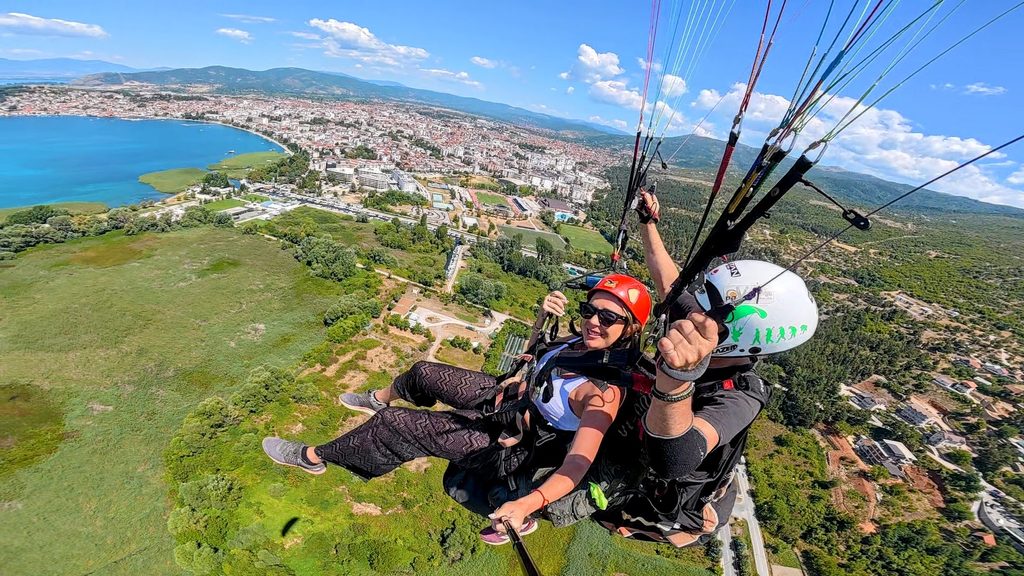 paragliding over Lake Ohrid in North Macedonia